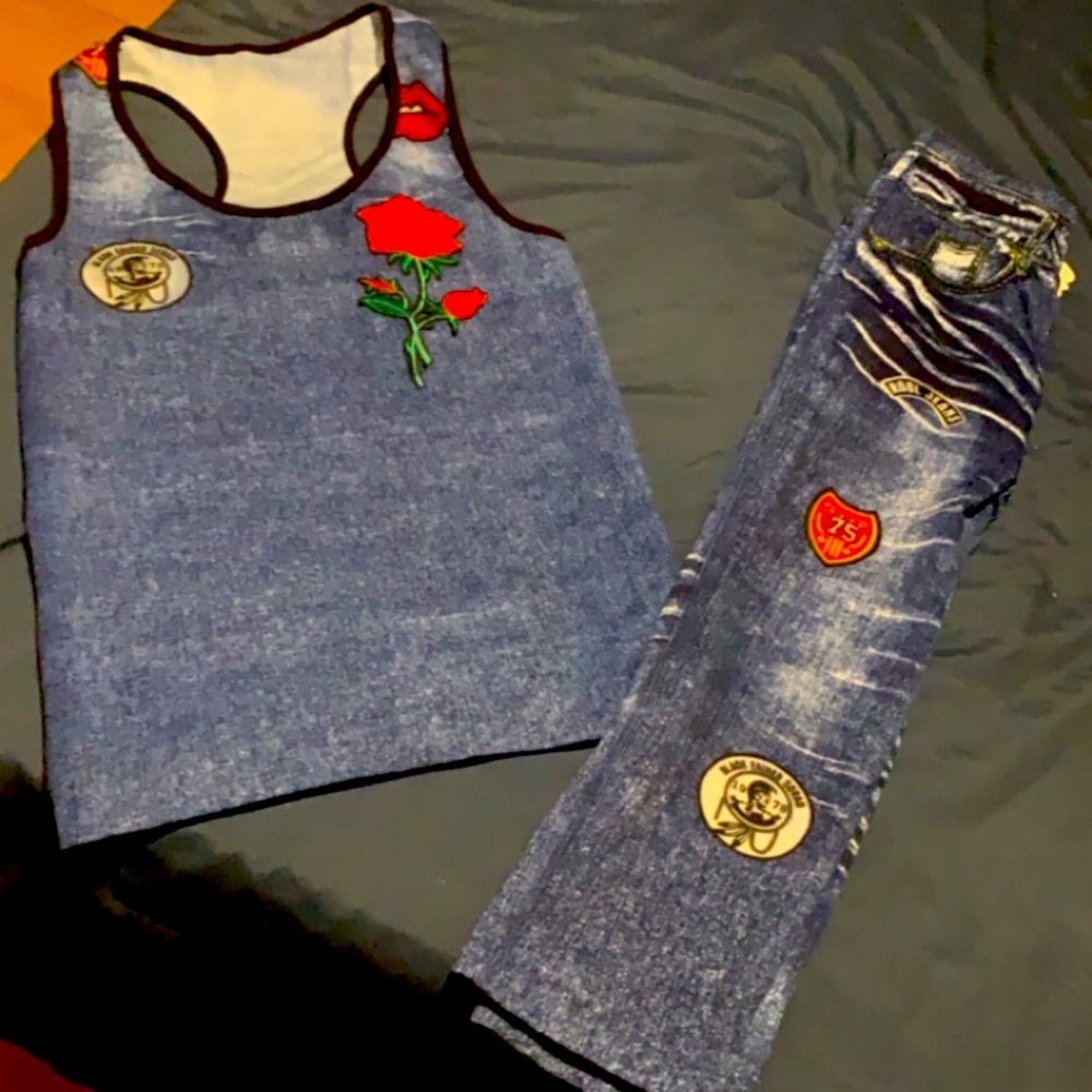 2 pc with Rose Patches legging set